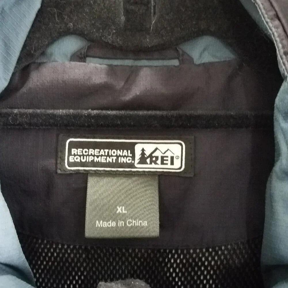 REI Co-op Rain Jacket Mens‎ XL Blue/black REI Elements Hooded Multi pocket